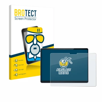 Front side of a product packaging with the brand logo BROTECT. Next to it is the device Microsoft Surface Pro 13 shown with th