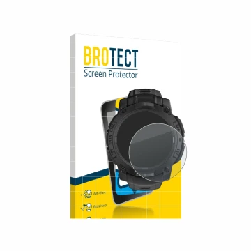 Front side of a product packaging with the brand logo BROTECT. Next to it is the device Garmin Instinct 3 Solar Tactical Editi