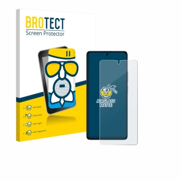 Front side of a product packaging with the brand logo BROTECT. Next to it is the device Xiaomi Poco M6 Pro 4G shown with the c
