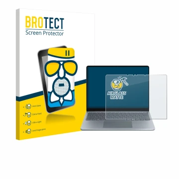 Front side of a product packaging with the brand logo BROTECT. Next to it is the device Microsoft Surface Laptop 13