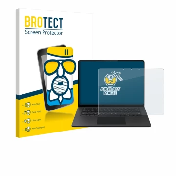 Front side of a product packaging with the brand logo BROTECT. Next to it is the device Microsoft Surface Laptop 15