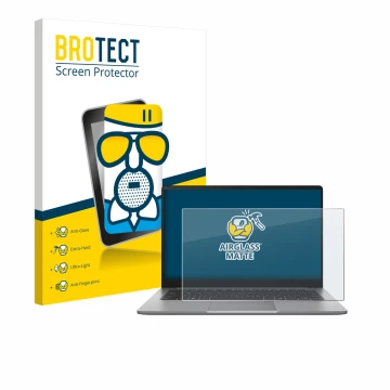 Front side of a product packaging with the brand logo BROTECT. Next to it is the device ASUS ExpertBook P1 P1403 shown with th