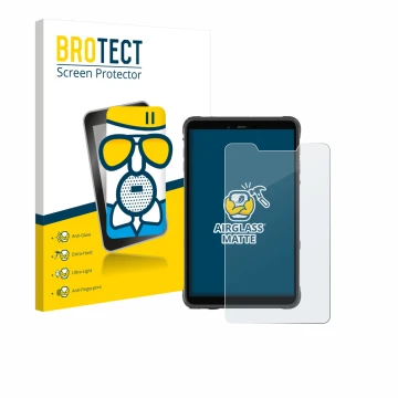 Front side of a product packaging with the brand logo BROTECT. Next to it is the device Ulefone Armor Pad Pro shown with the c