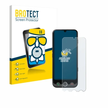 Front side of a product packaging with the brand logo BROTECT. Next to it is the device Doro Aurora A30 shown with the corresp