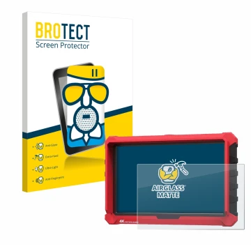 Front side of a product packaging with the brand logo BROTECT. Next to it is the device Lilliput A7s 7