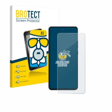 Front side of a product packaging with the brand logo BROTECT. Next to it is the device Motorola Moto G86 shown with the corre
