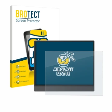 Front side of a product packaging with the brand logo BROTECT. Next to it is the device Boox Tab X C shown with the correspond