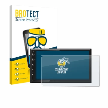 Front side of a product packaging with the brand logo BROTECT. Next to it is the device Kenwood DMX6523DABS shown with the cor