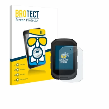 Front side of a product packaging with the brand logo BROTECT. Next to it is the device Garmin Edge MTB shown with the corresp