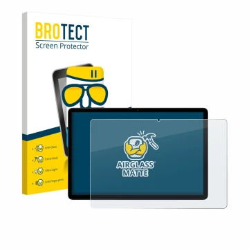 Front side of a product packaging with the brand logo BROTECT. Next to it is the device Doogee Tab G6 shown with the correspon