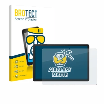 Front side of a product packaging with the brand logo BROTECT. Next to it is the device Doogee Tab G6 Plus shown with the corr