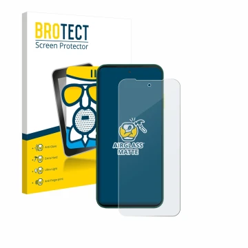 Front side of a product packaging with the brand logo BROTECT. Next to it is the device Fairphone 6 shown with the correspondi