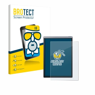 Front side of a product packaging with the brand logo BROTECT. Next to it is the device iflytek Ainote Air 2 shown with the co