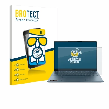 Front side of a product packaging with the brand logo BROTECT. Next to it is the device Lenovo Yoga Slim 7 Gen 10 14