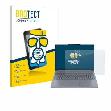 Front side of a product packaging with the brand logo BROTECT. Next to it is the device Lenovo ThinkBook 16p Gen 6 shown with 