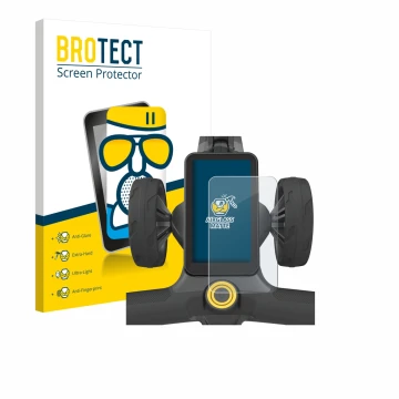 Front side of a product packaging with the brand logo BROTECT. Next to it is the device PowaKaddy CT12 GPS shown with the corr