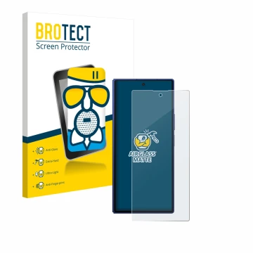 Front side of a product packaging with the brand logo BROTECT. Next to it is the device Samsung Galaxy Z Fold 7 shown with the