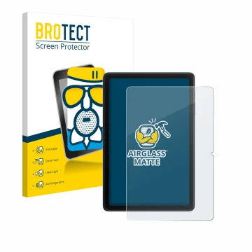 Front side of a product packaging with the brand logo BROTECT. Next to it is the device Blackview Tab 20 WiFi shown with the c