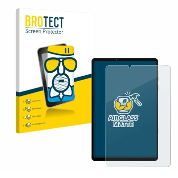 Front side of a product packaging with the brand logo BROTECT. Next to it is the device Lenovo Legion Y700 2022 shown with the