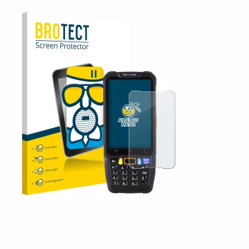 Front side of a product packaging with the brand logo BROTECT. Next to it is the device Point Mobile PM68 shown with the corre