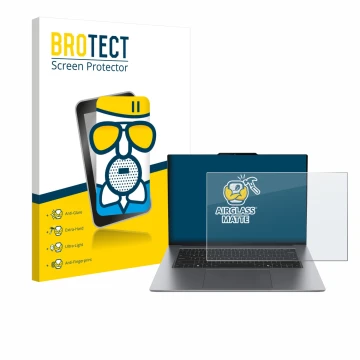 Front side of a product packaging with the brand logo BROTECT. Next to it is the device Lenovo ThinkPad X9 15 G1 shown with th