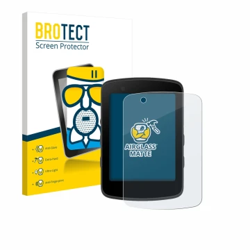 Front side of a product packaging with the brand logo BROTECT. Next to it is the device Bryton Rider 550 shown with the corres