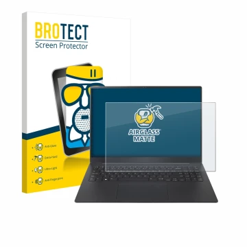 Front side of a product packaging with the brand logo BROTECT. Next to it is the device LG gram Pro 16 2025 shown with the cor