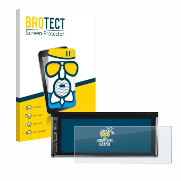 Front side of a product packaging with the brand logo BROTECT. Next to it is the device Hikity Carplay 6.86