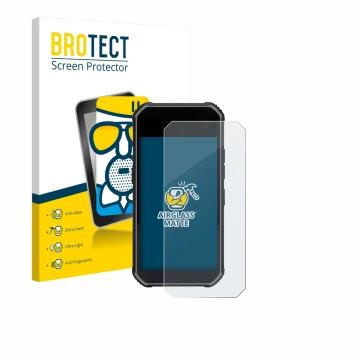 Front side of a product packaging with the brand logo BROTECT. Next to it is the device SkyCaddie Pro 5X shown with the corres