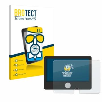 Front side of a product packaging with the brand logo BROTECT. Next to it is the device Dynavin D9-DCX Plus Flex - C shown wit