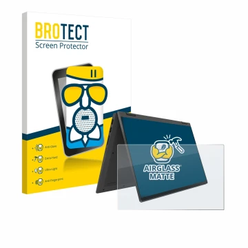 Front side of a product packaging with the brand logo BROTECT. Next to it is the device Lenovo IdeaPad Flex 5 14ALC05 shown wi