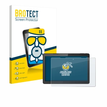 Front side of a product packaging with the brand logo BROTECT. Next to it is the device Hannspree Pad 13.3