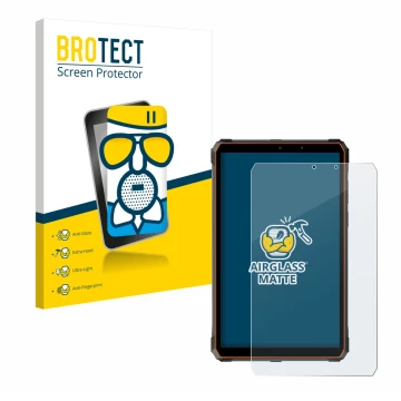 Front side of a product packaging with the brand logo BROTECT. Next to it is the device Blackview Active 5 shown with the corr