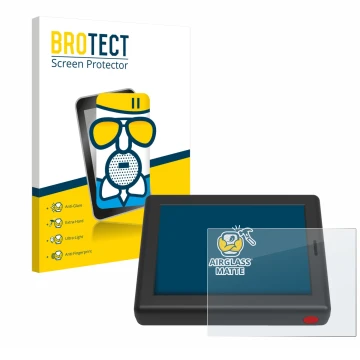 Front side of a product packaging with the brand logo BROTECT. Next to it is the device XC Tracer Maxx III shown with the corr