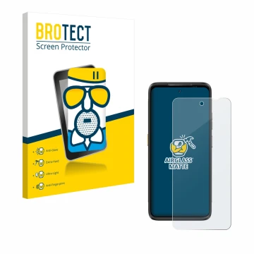 Front side of a product packaging with the brand logo BROTECT. Next to it is the device Ulefone Armor 23 Ultra shown with the 