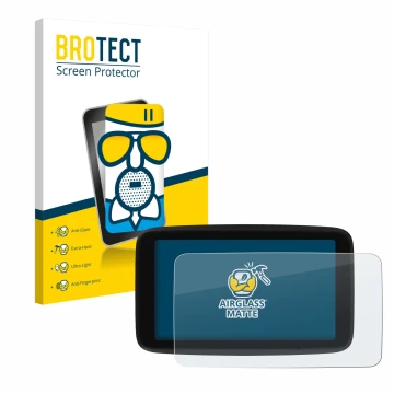 Front side of a product packaging with the brand logo BROTECT. Next to it is the device TomTom GO Classic 5