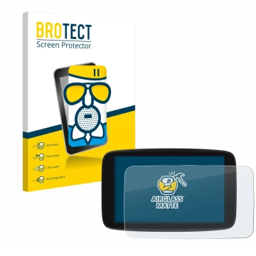 Front side of a product packaging with the brand logo BROTECT. Next to it is the device TomTom Go Navigator 7 (2nd generation)