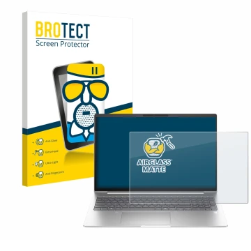 Front side of a product packaging with the brand logo BROTECT. Next to it is the device HP EliteBook 6 G1i 13 shown with the c