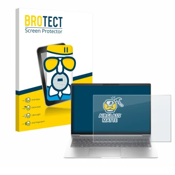 Front side of a product packaging with the brand logo BROTECT. Next to it is the device HP EliteBook 6 G1i 16 shown with the c