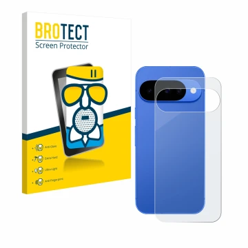 Front side of a product packaging with the brand logo BROTECT. Next to it is the device Google Pixel 10 (Back) shown with the 