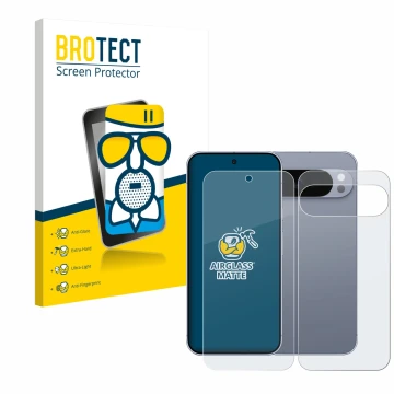 Front side of a product packaging with the brand logo BROTECT. Next to it is the device Google Pixel 10 Pro XL (Front+Back) sh