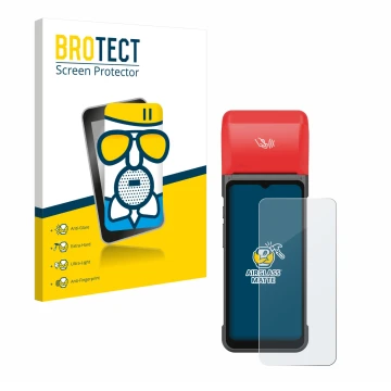 Front side of a product packaging with the brand logo BROTECT. Next to it is the device iMin Swift 2 Pro shown with the corres