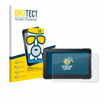 Front side of a product packaging with the brand logo BROTECT. Next to it is the device Interphone Sync 70 Essential shown wit