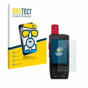 Front side of a product packaging with the brand logo BROTECT. Next to it is the device Garmin GPSMAP H1i Plus shown with the 