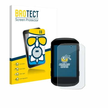 Front side of a product packaging with the brand logo BROTECT. Next to it is the device Garmin Edge 550 shown with the corresp
