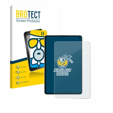 Front side of a product packaging with the brand logo BROTECT. Next to it is the device Huawei MatePad Mini shown with the cor