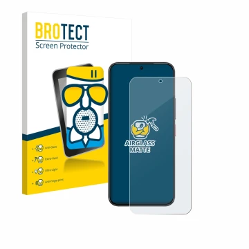 Front side of a product packaging with the brand logo BROTECT. Next to it is the device Nubia Air shown with the corresponding