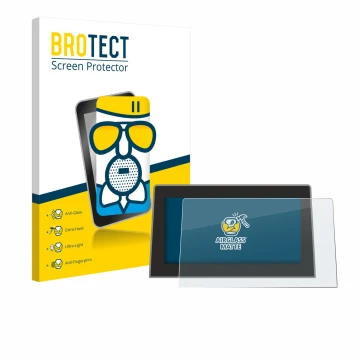 Front side of a product packaging with the brand logo BROTECT. Next to it is the device Jeep Compass BJ 2021-2024 (Uconnect 10