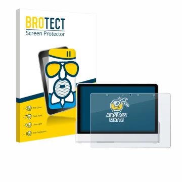 Front side of a product packaging with the brand logo BROTECT. Next to it is the device eufy Smart Display E10 shown with the 