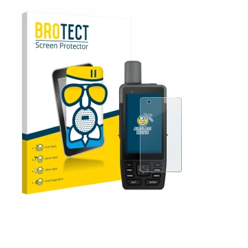 Front side of a product packaging with the brand logo BROTECT. Next to it is the device Garmin GPSMAP H1 shown with the corres